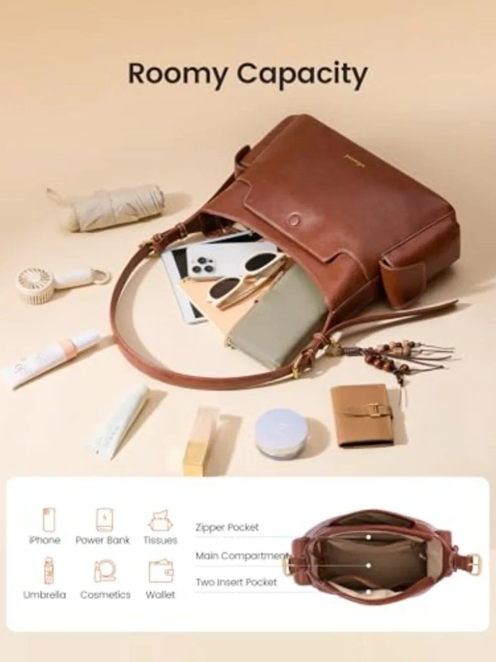 Vegan Leather Hobo Crossbody Purse with Tassel Charm Shoulder Bag